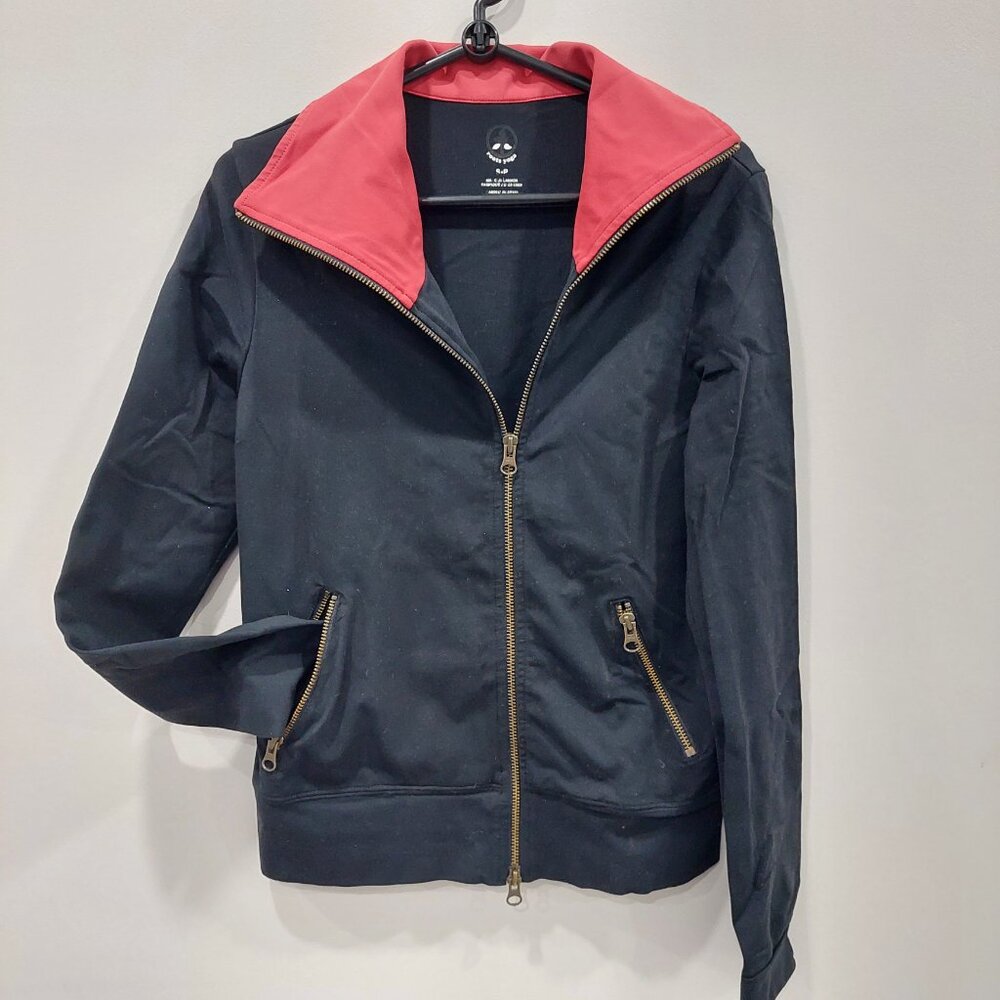Roots Yoga Zip Jacket Women's S Black With Orange Collar, Zipped Pockets